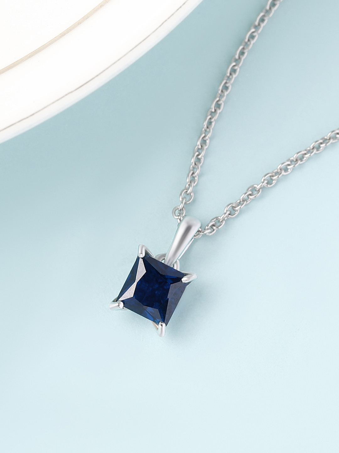 Ornate Jewels 925 Sterling Silver Rose Gold-Plated CZ Studded Square Pendants With Chain