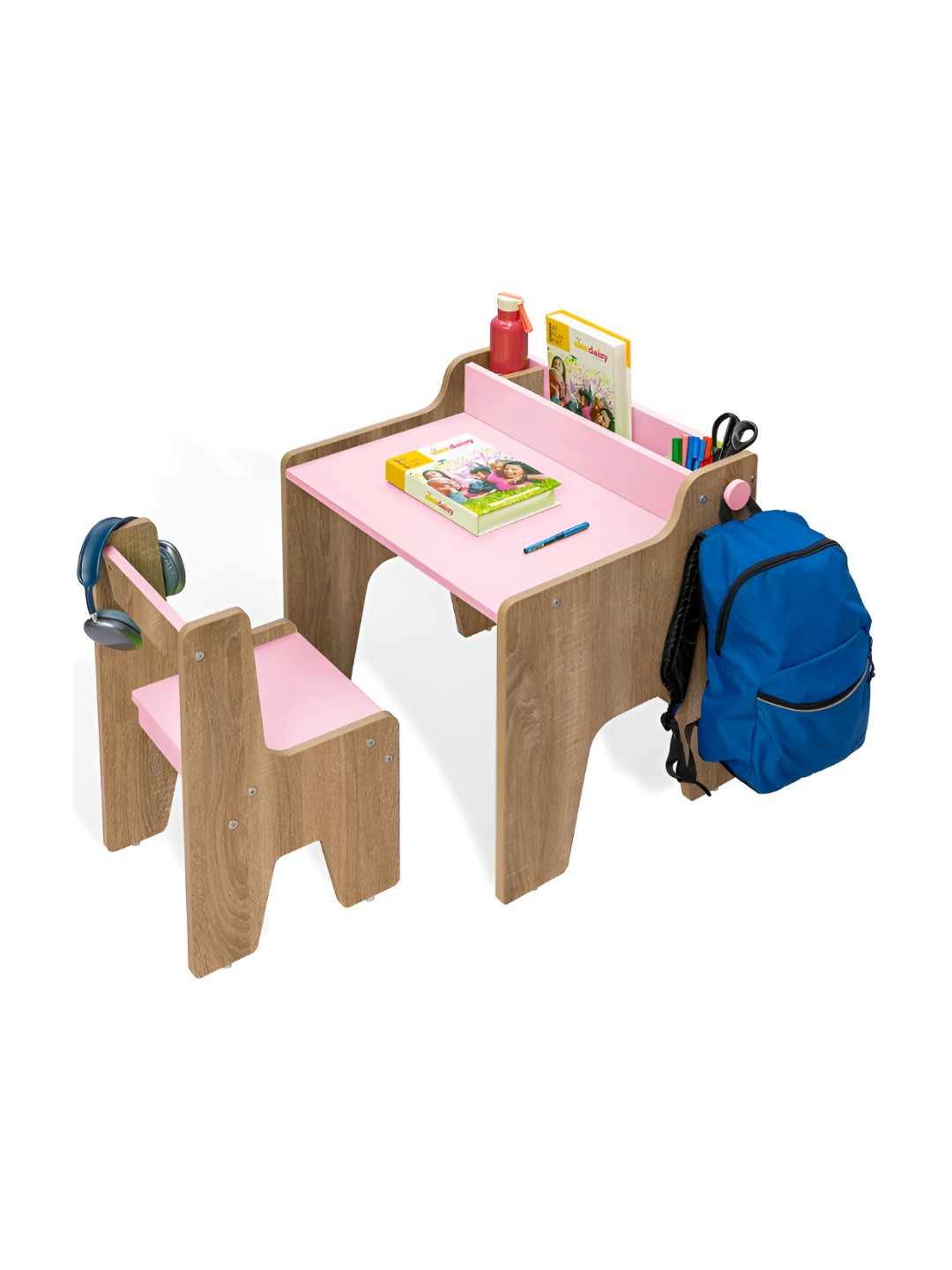 Alex Daisy Kids Pink & Brown Engineered Wood Study Table & Chair