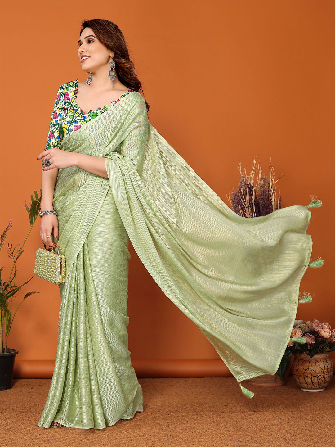 Mitera Saree With Kalamkari Print Blouse