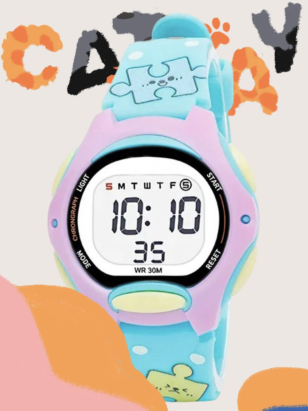 Otage Kids Printed Dial & Textured Straps Digital Multi Function Watch 8207-LightBlue