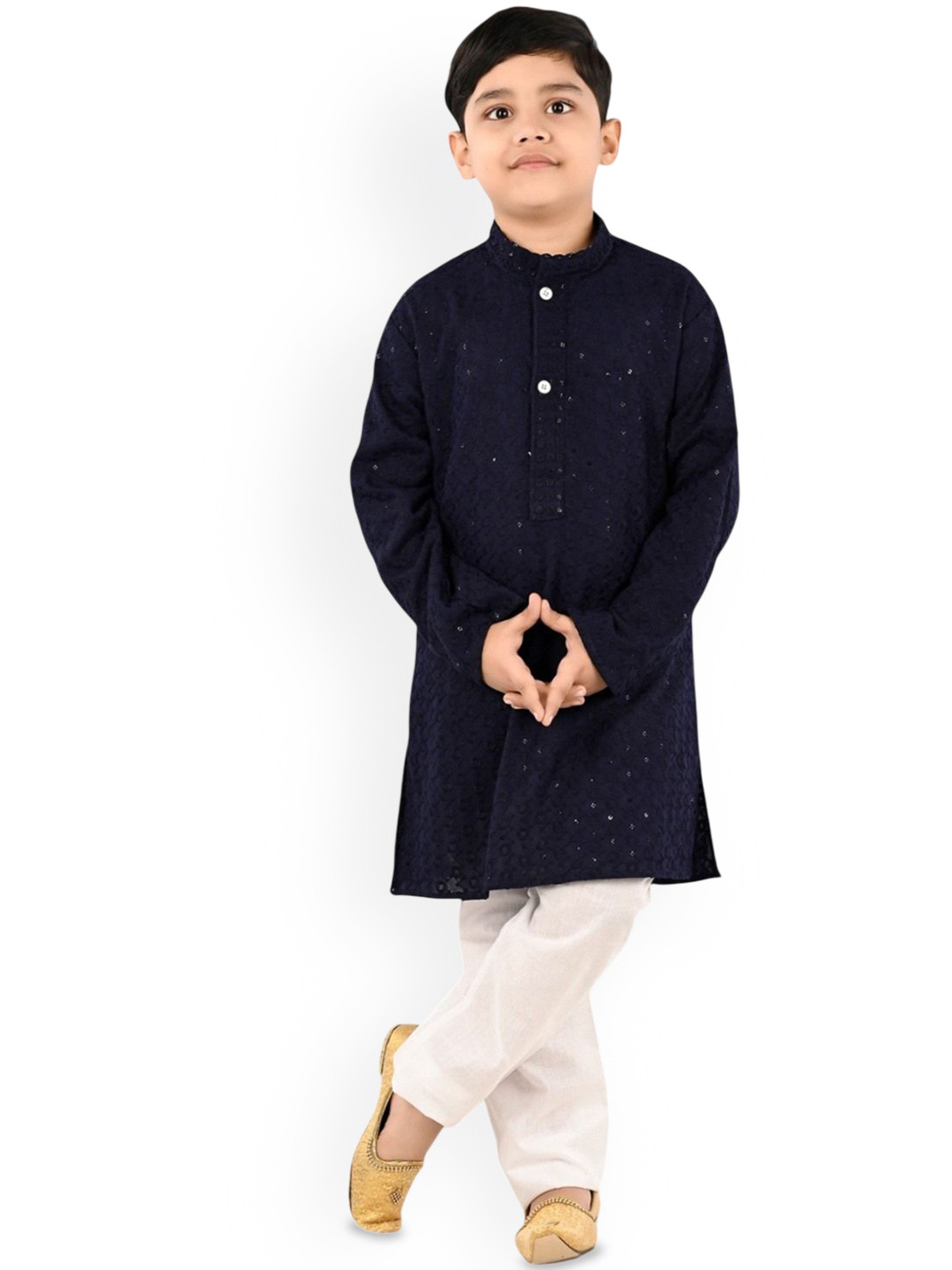 NEW GEN Boys Ethnic Motifs Embroidered Chikankari Kurta With Pyjamas
