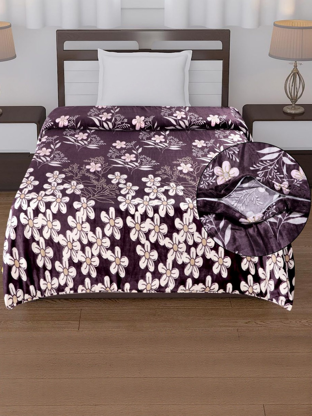 REALDREAM Purple Floral Blankets Quilts