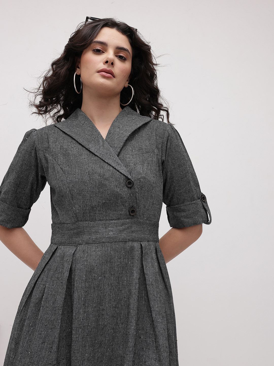 R.Code by The Roadster Life Co. Tie-Up Detail Pure Cotton Wrap Blazer Midi Dress