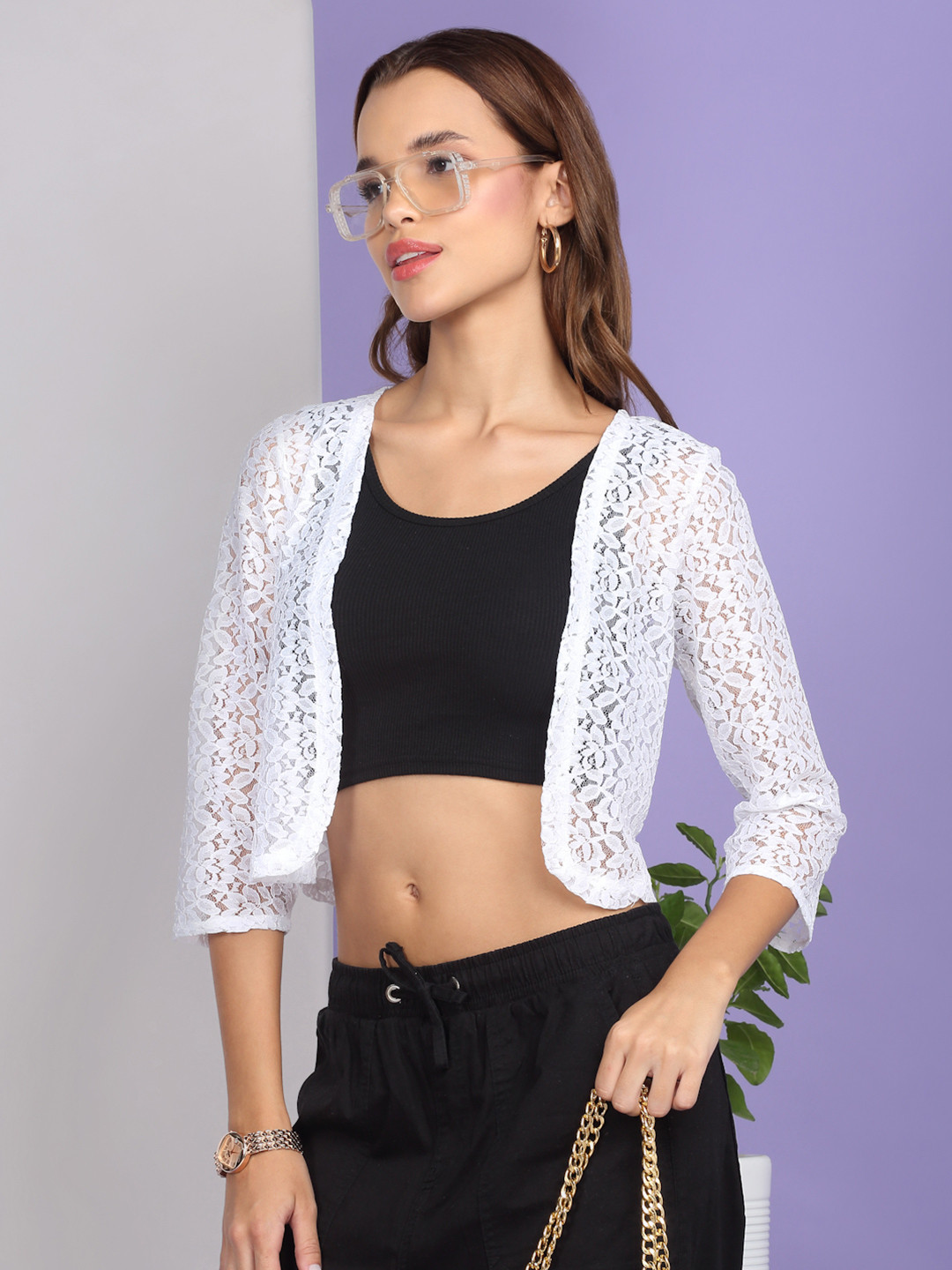 Dressitude Self Designed Cotton Open Front Shrug