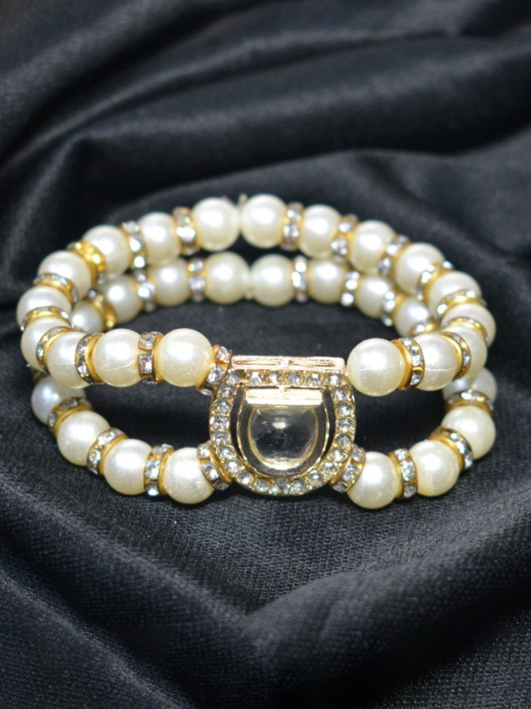 VP Fashions Sterling Silver Silver-Plated Artificial Stone Studded & Beaded Bracelet