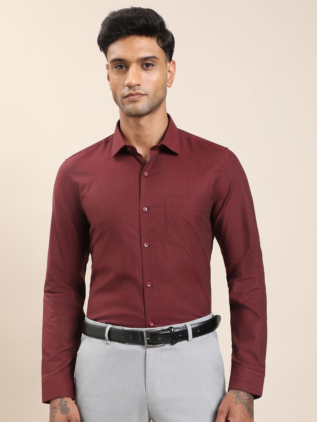 Turtle Standard Self Design Pure Cotton Formal Shirt