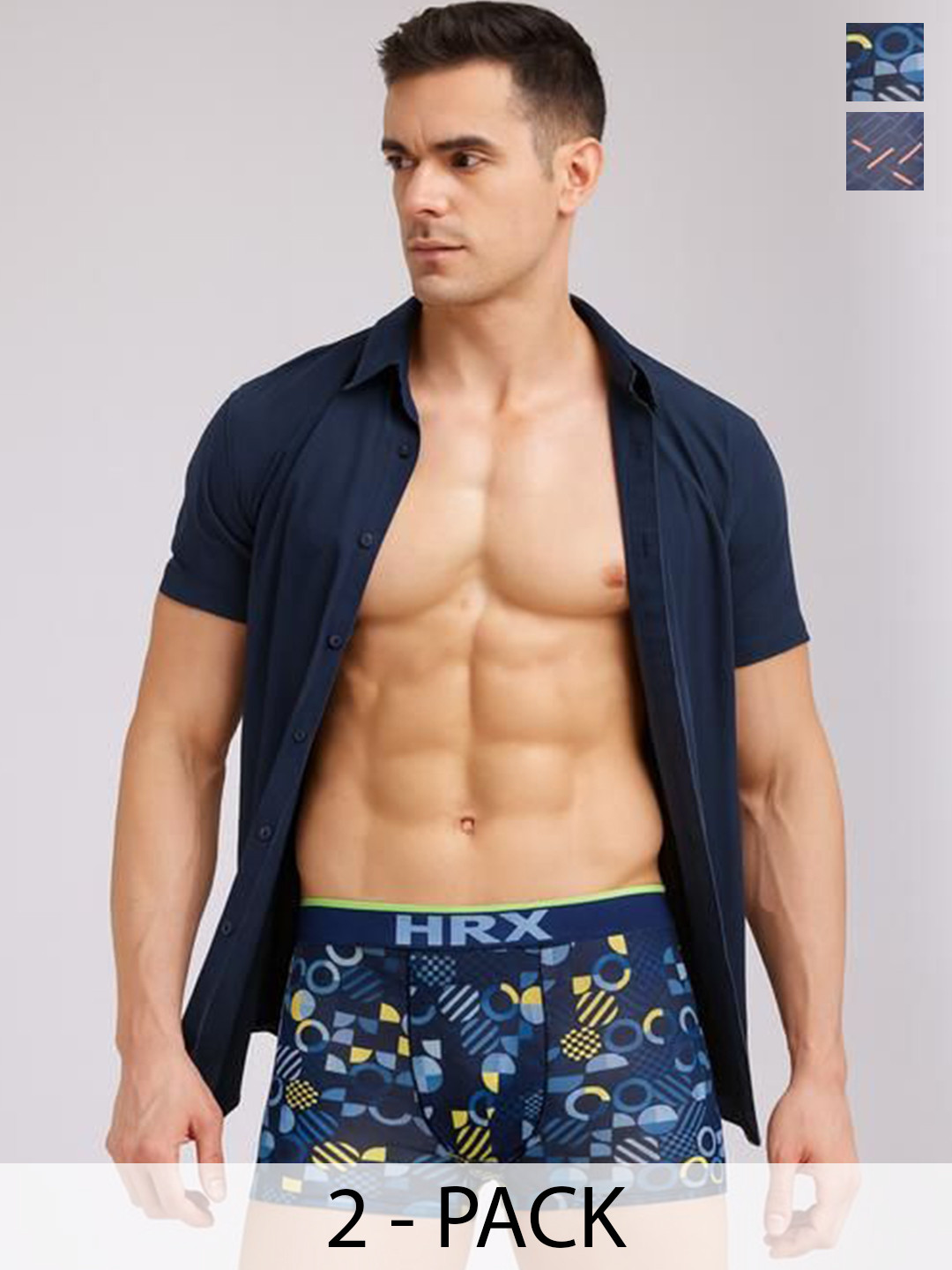 HRX by Hrithik Roshan Pack Of 2 Printed Trunks RE-HTO-PV-PRINT-101-104-S-Orange/skyblue