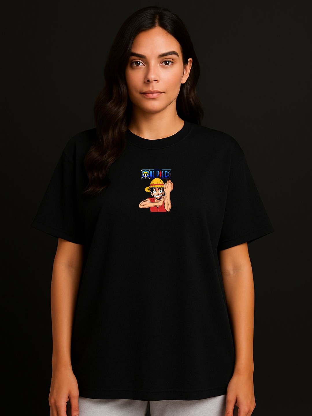 Anikmart Monkey D Luffy Printed Dri-FIT Round Neck Oversized Cotton T-Shirt