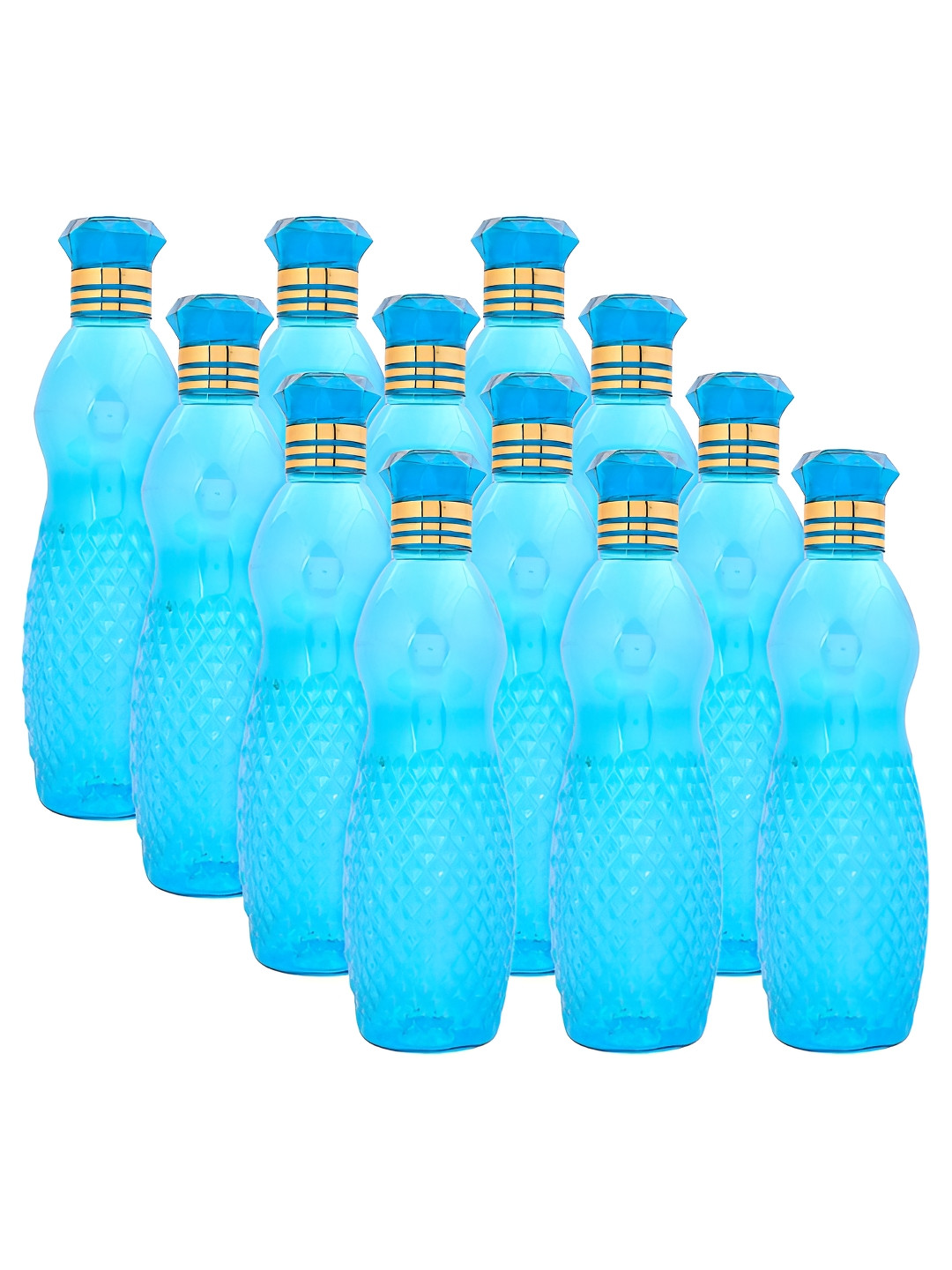 Aura Blue & Gold-Toned 12 Pieces Textured Water Bottles-1 L Each