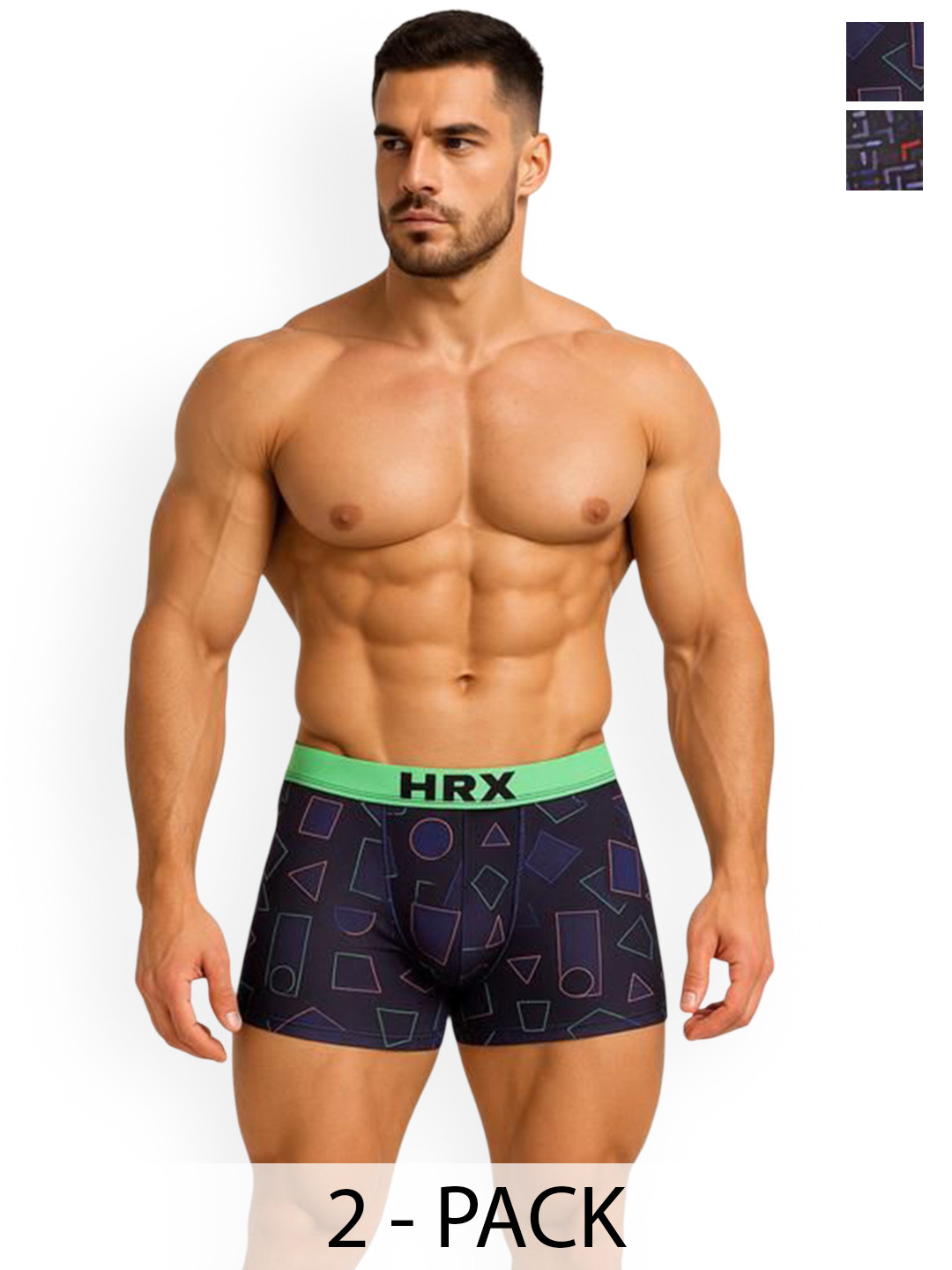 HRX by Hrithik Roshan Pack Of 2 Printed Trunks RE-HTO-PV-Print-110-113-S-Blue/Navyblue