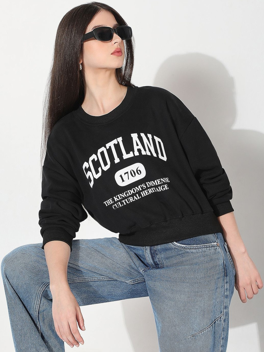 SHOWOFF Women Black Printed Cotton Tops
