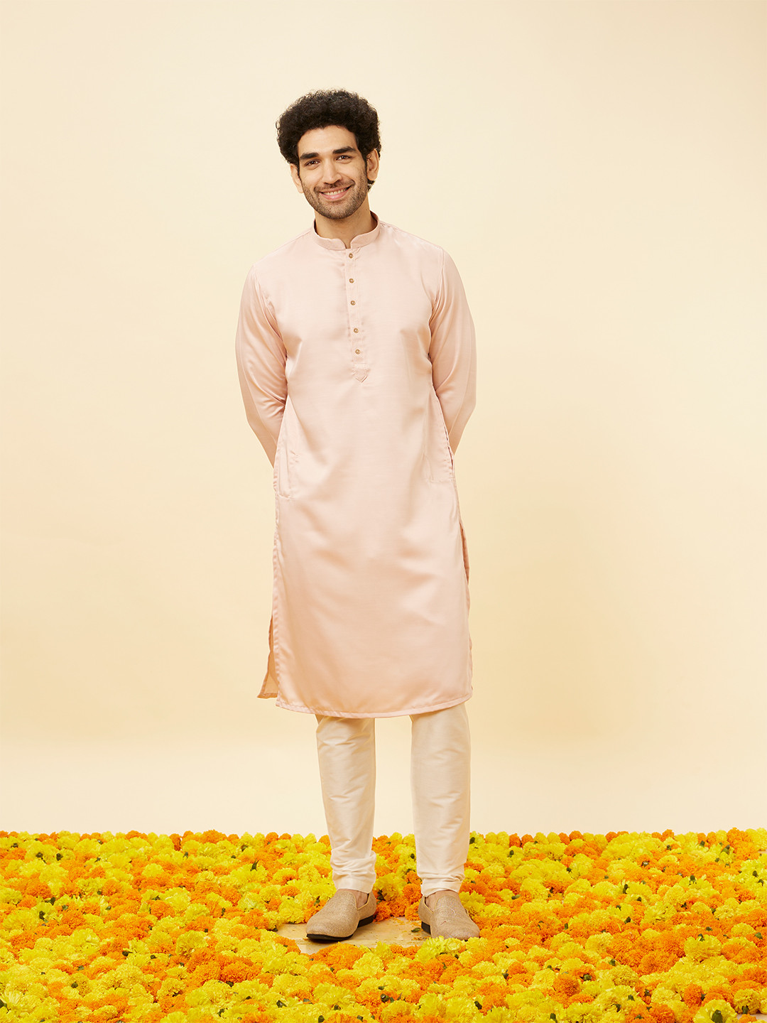 Manyavar Men Satin Solid Kurta With Pyjama