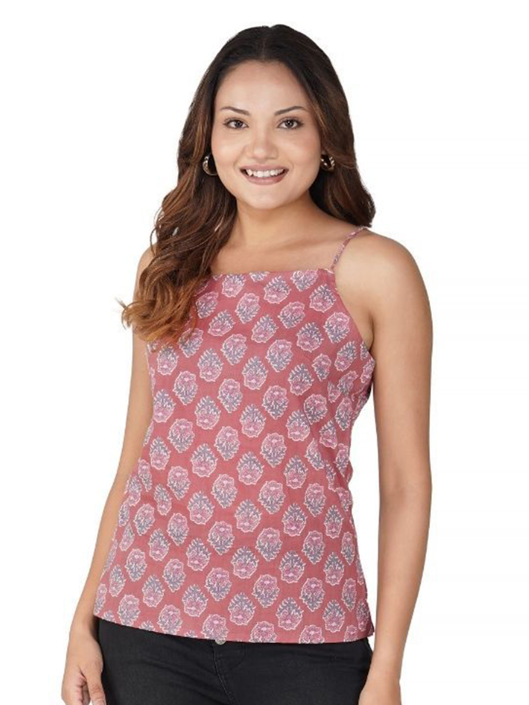 30 Looks Women Turkish Rose Cotton Printed Strap Top