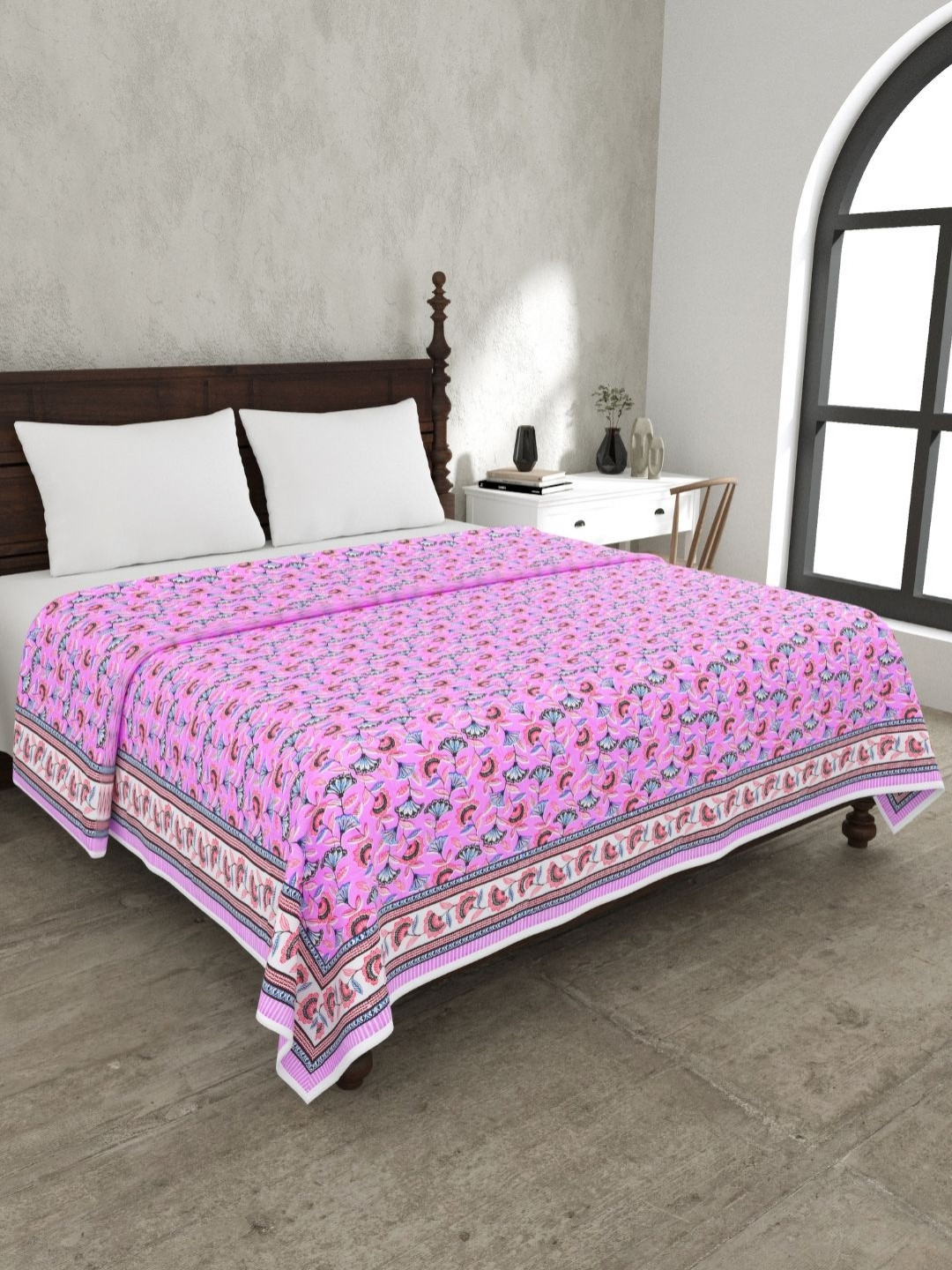 The Craft Monk Blue & Pink Floral Pure Cotton AC Room 150 GSM Double Bed Dohar