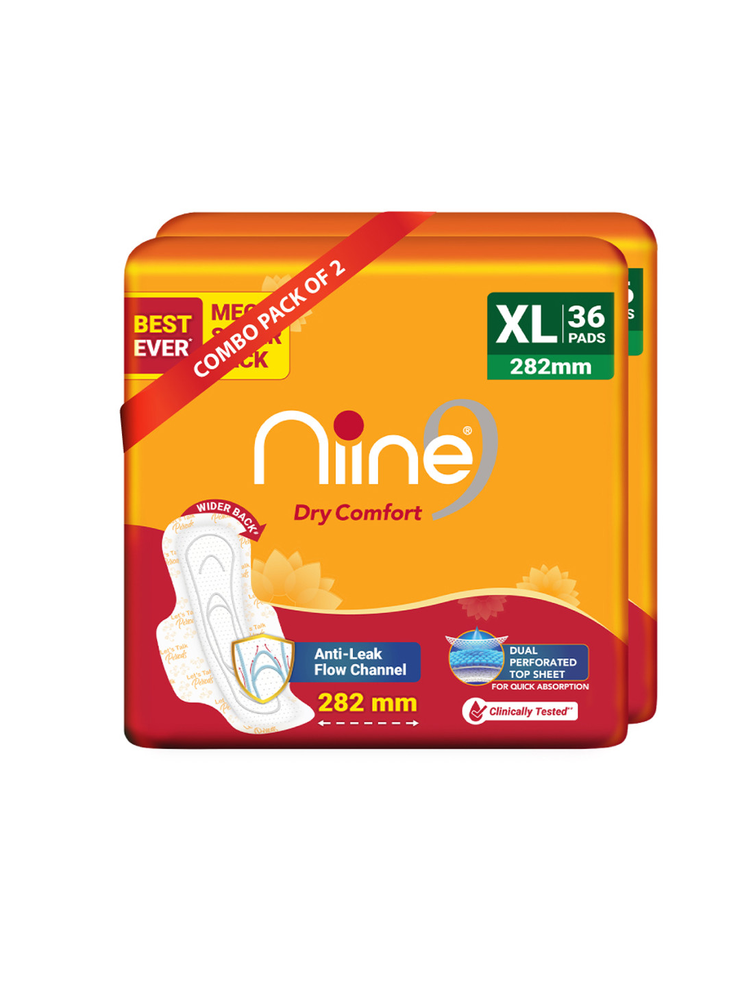 Niine Set of 2 XL Dry Comfort Quick Absorbent Wider Back Anti Leak Protection Pads 72