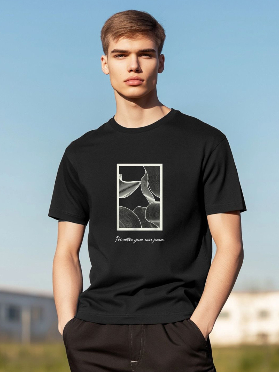 NOBERO Graphic Printed Pure Cotton Round Neck T-shirt