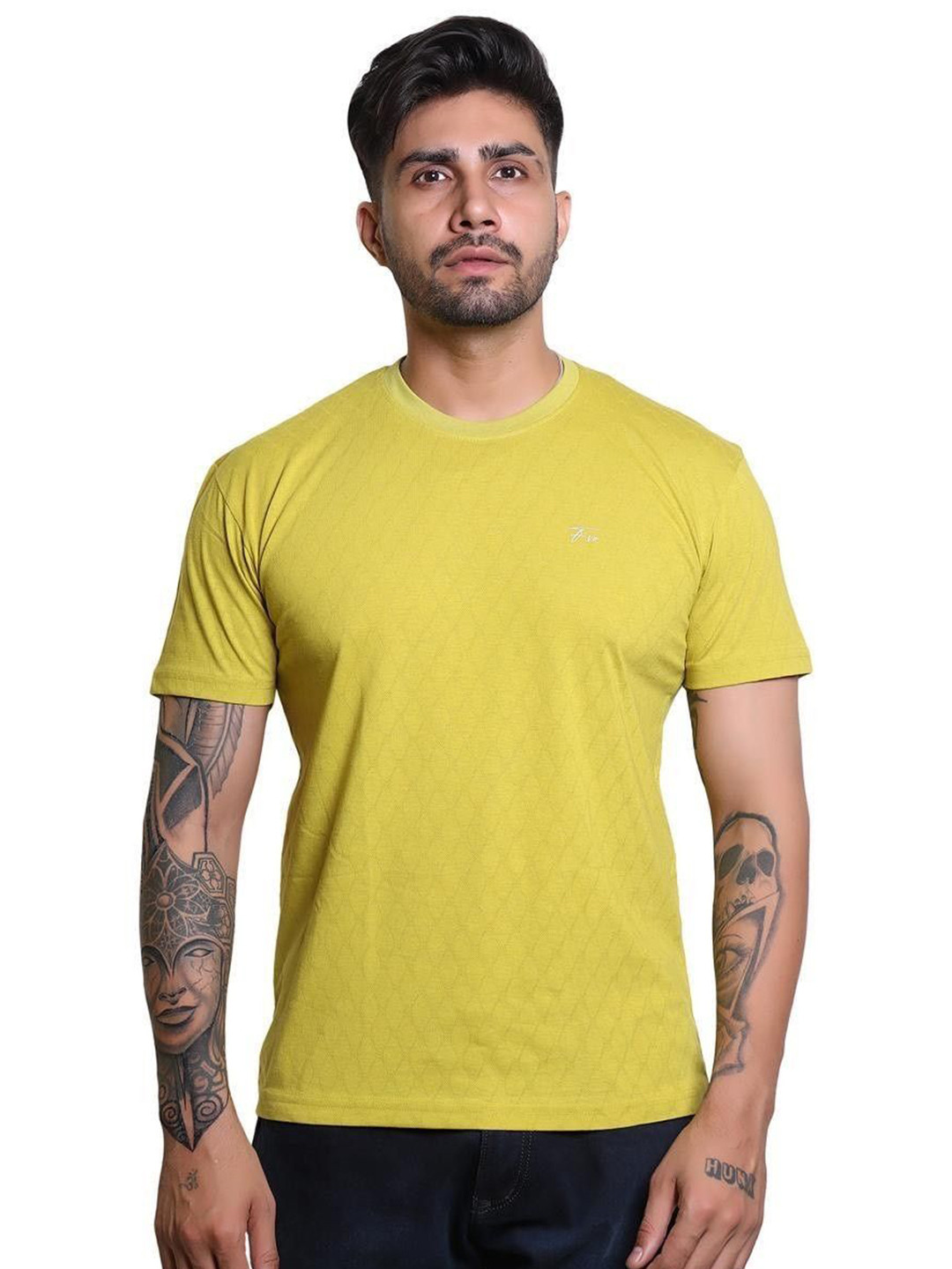 PAREKH & SONS Self Design Round Neck Drop Short Sleeves T-shirt