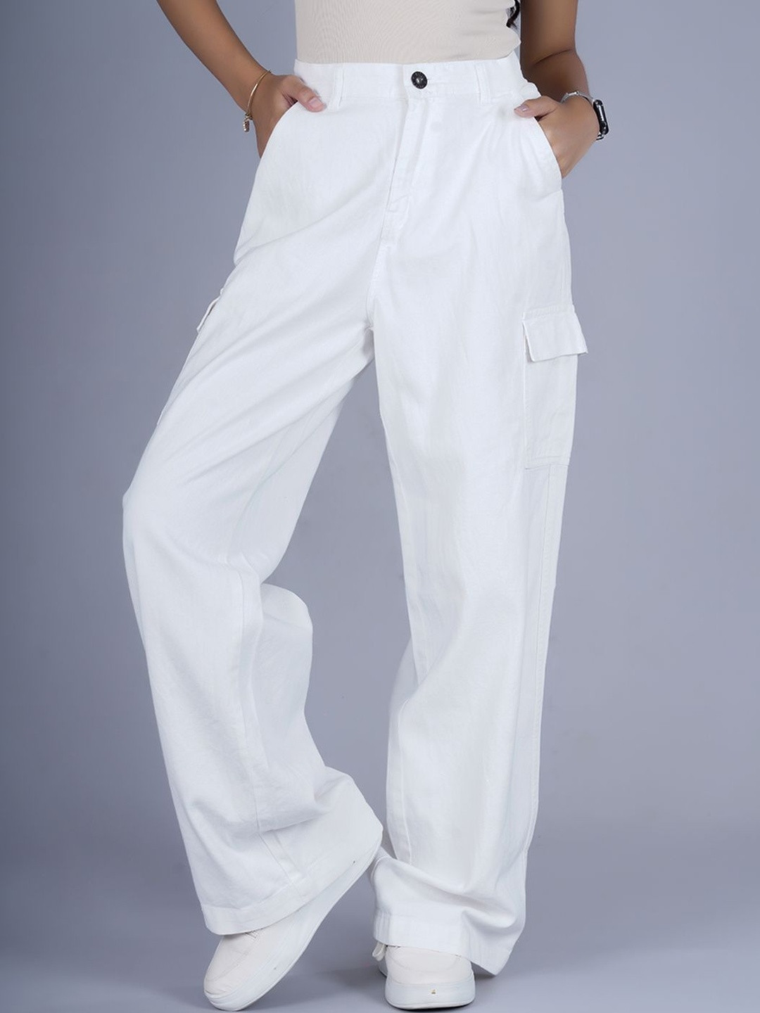 PRONK Women White Cargos Trousers