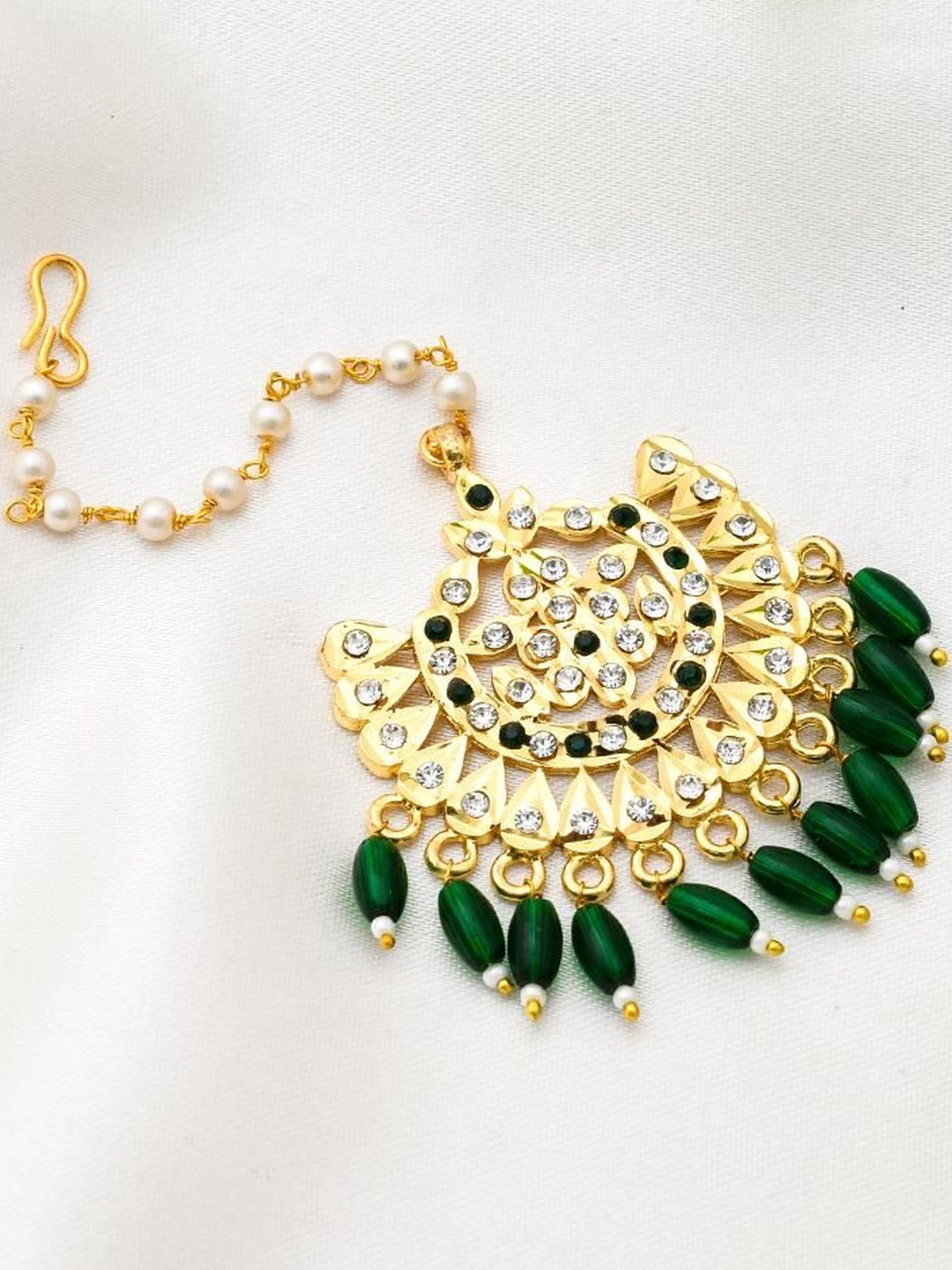 Flying Beads Gold-Plated American Diamond Studded Maang Tikka