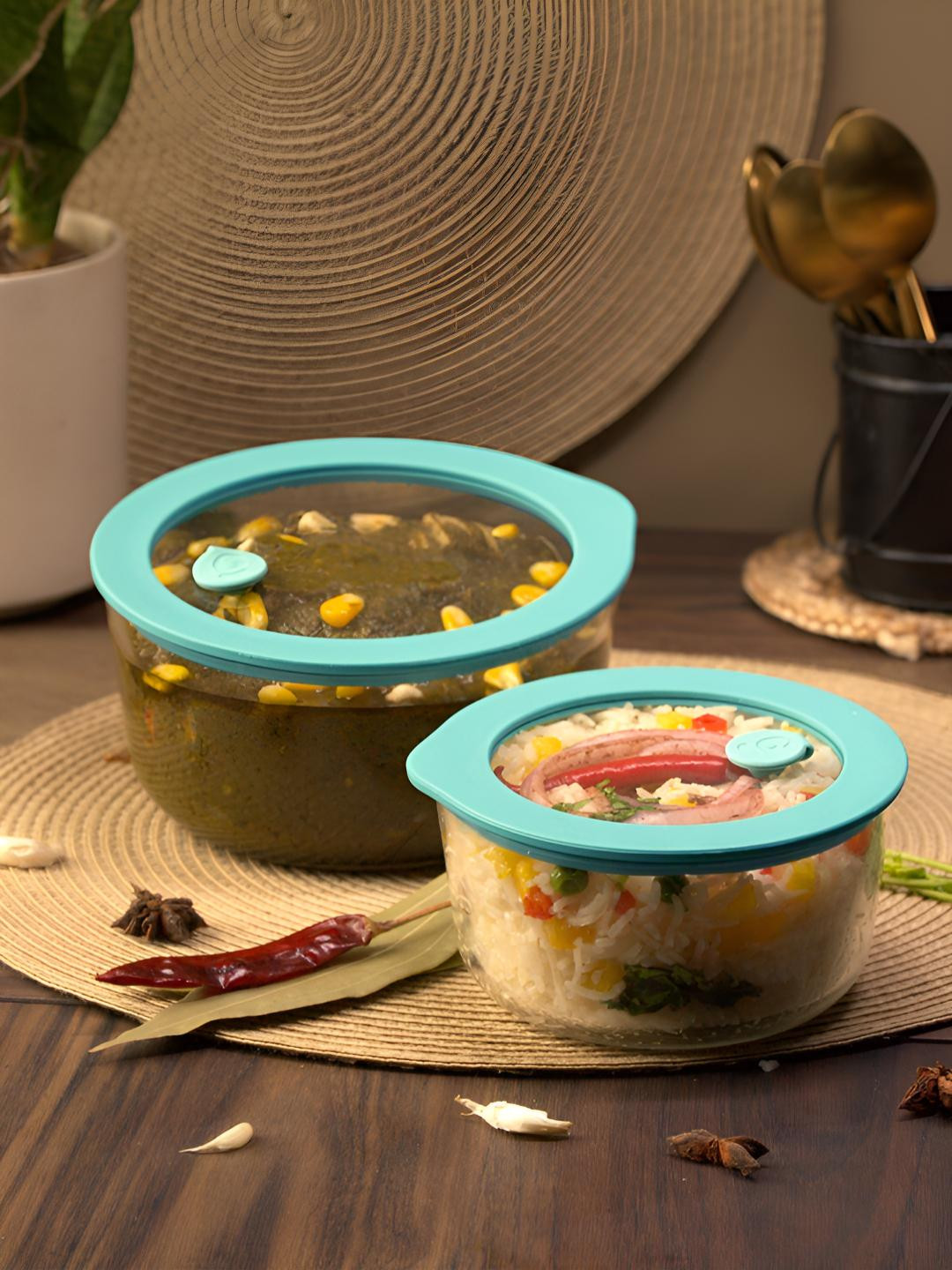 Glasafe Set of 2 Borosilicate Glass Bowl With Lid For Serving & Mixing (500 ml & 950 ml)