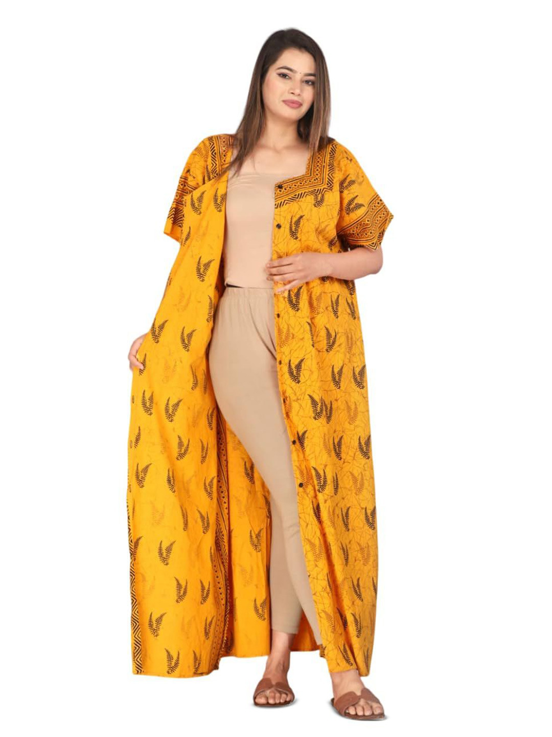 VRVastra Women Pure Cotton Printed Maxi Nighty Nightdress
