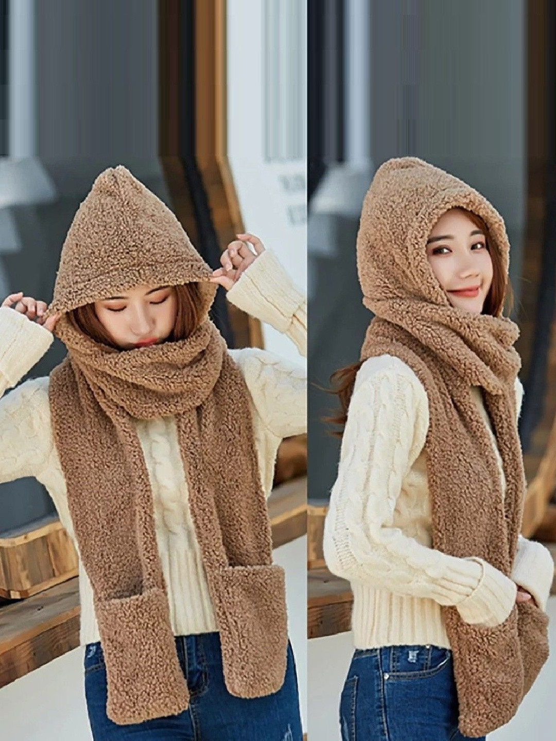 TOMKOT Women Winter Warm Cap Wool Scarf