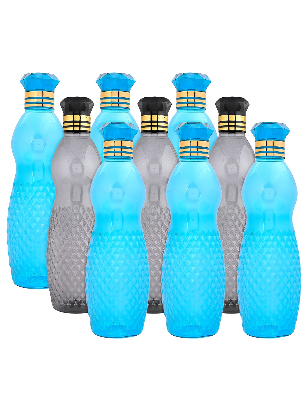Aura Blue & Black 9 Pieces Textured Water Bottles-1 L Each