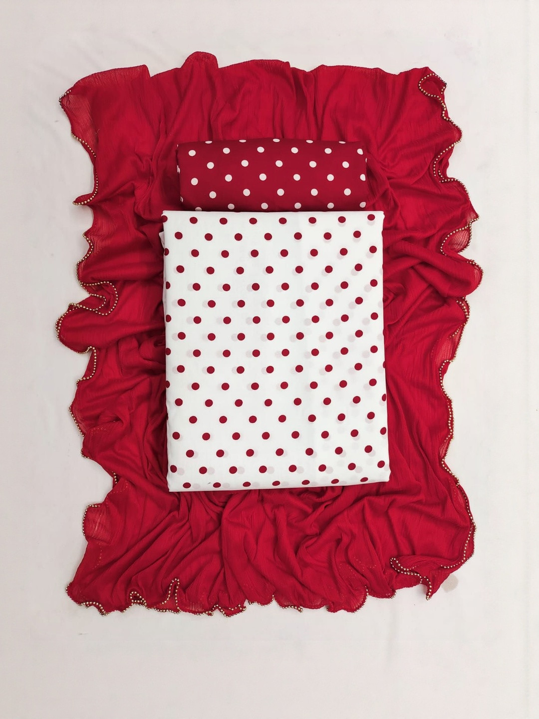 Moda Rapido Women Unstitched Polka Dot Print Dress Material With Dupatta