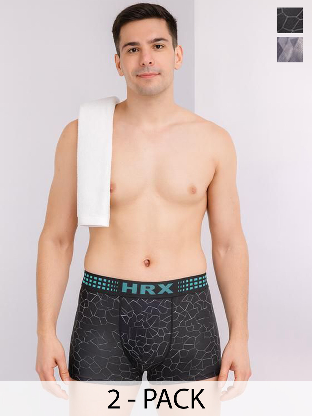 HRX by Hrithik Roshan Pack Of 2 Trunks RE-HTO-PV-Print-103-114-S-Stonegrey/Charcoal