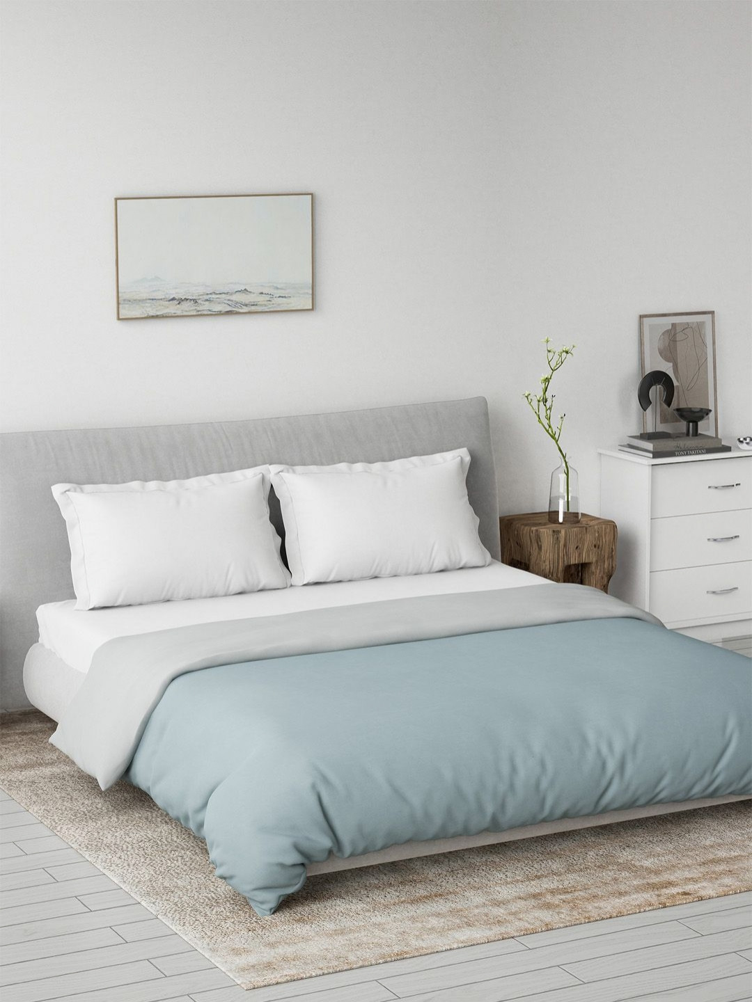 DDecor Spectrum Blue & Grey Reversible AC Room 180 GSM Cotton Double Bed Quilt