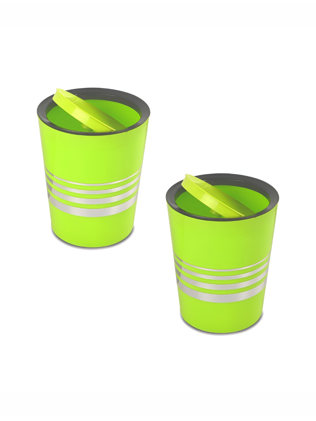 Aura Green & White2 Pieces Striped One Tab Pedal Dustbins 6 L Each
