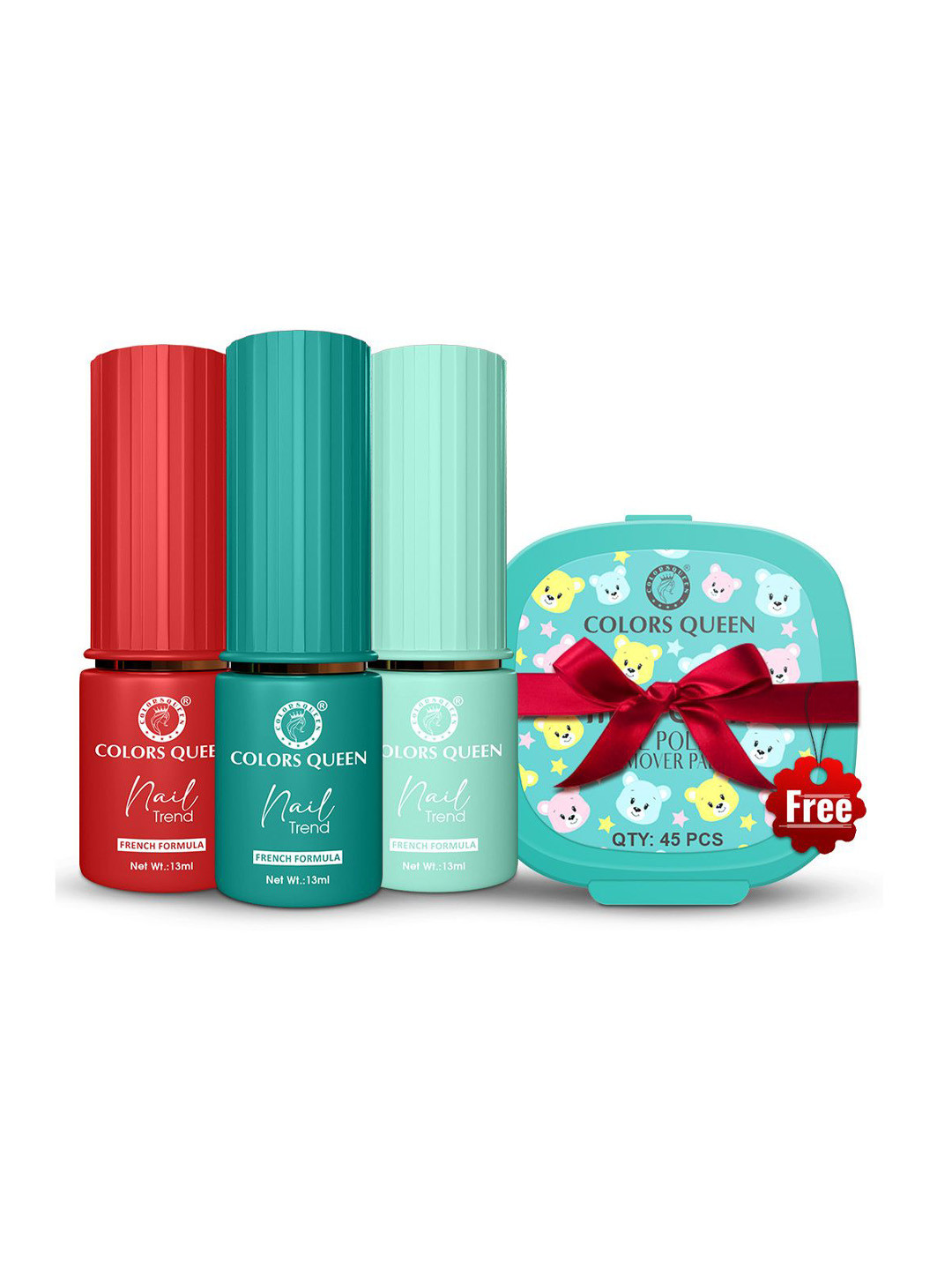 Colors Queen  Set Of 4 Glossy Nail Paint - 13 ml Each With Remover Pads - 45 Pieces