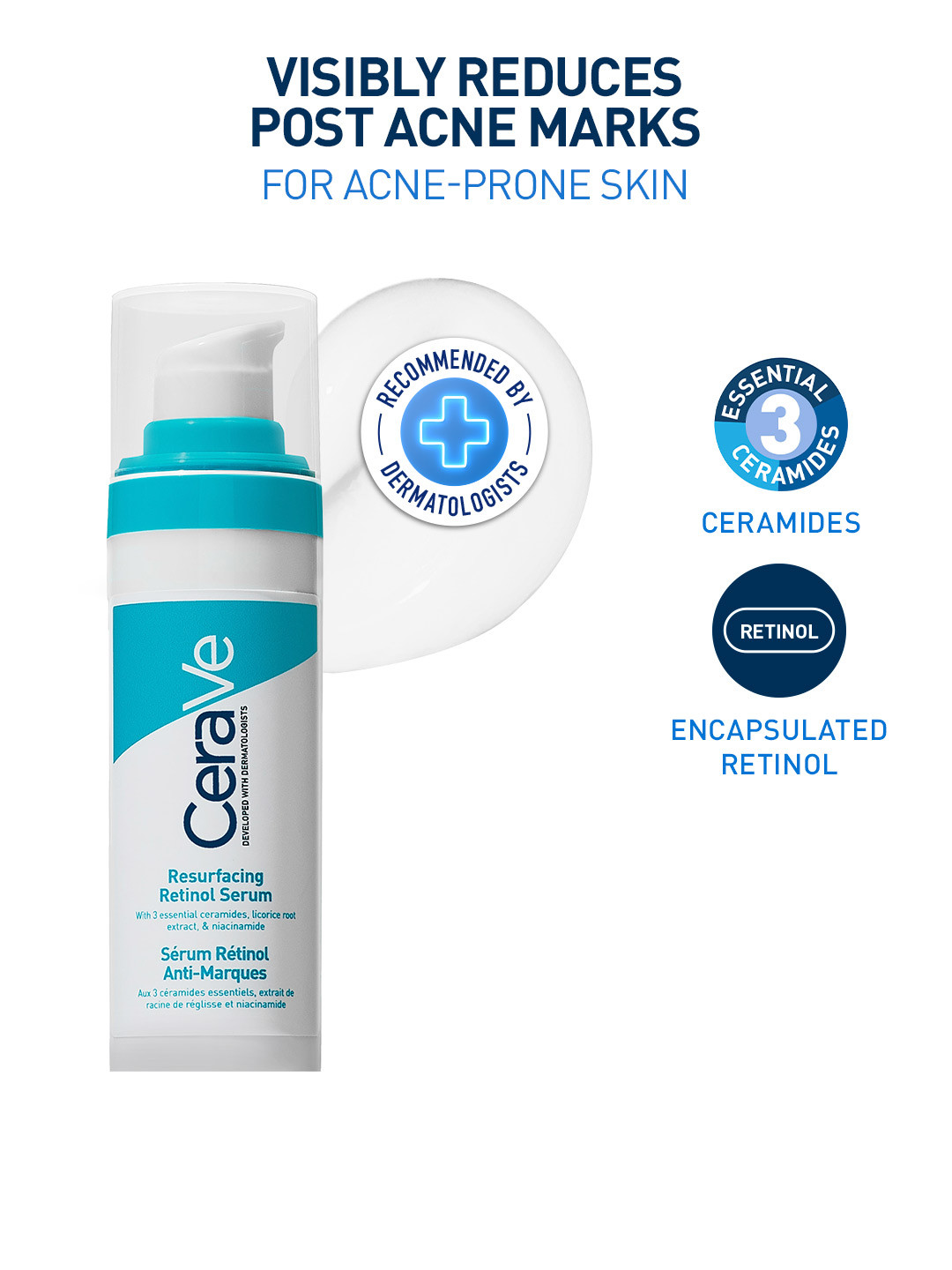 CeraVe Resurfacing Retinol Serum with Licorice & Niacinamide to Reduce Acne Marks - 30ml