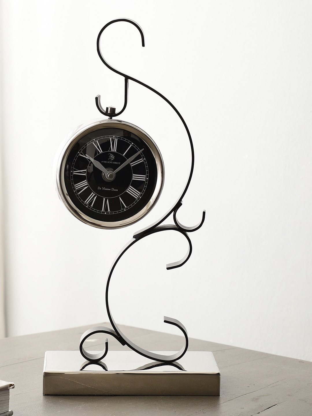 Decor de Maison Stellar Mirage Silver-Toned & Black Table Clock