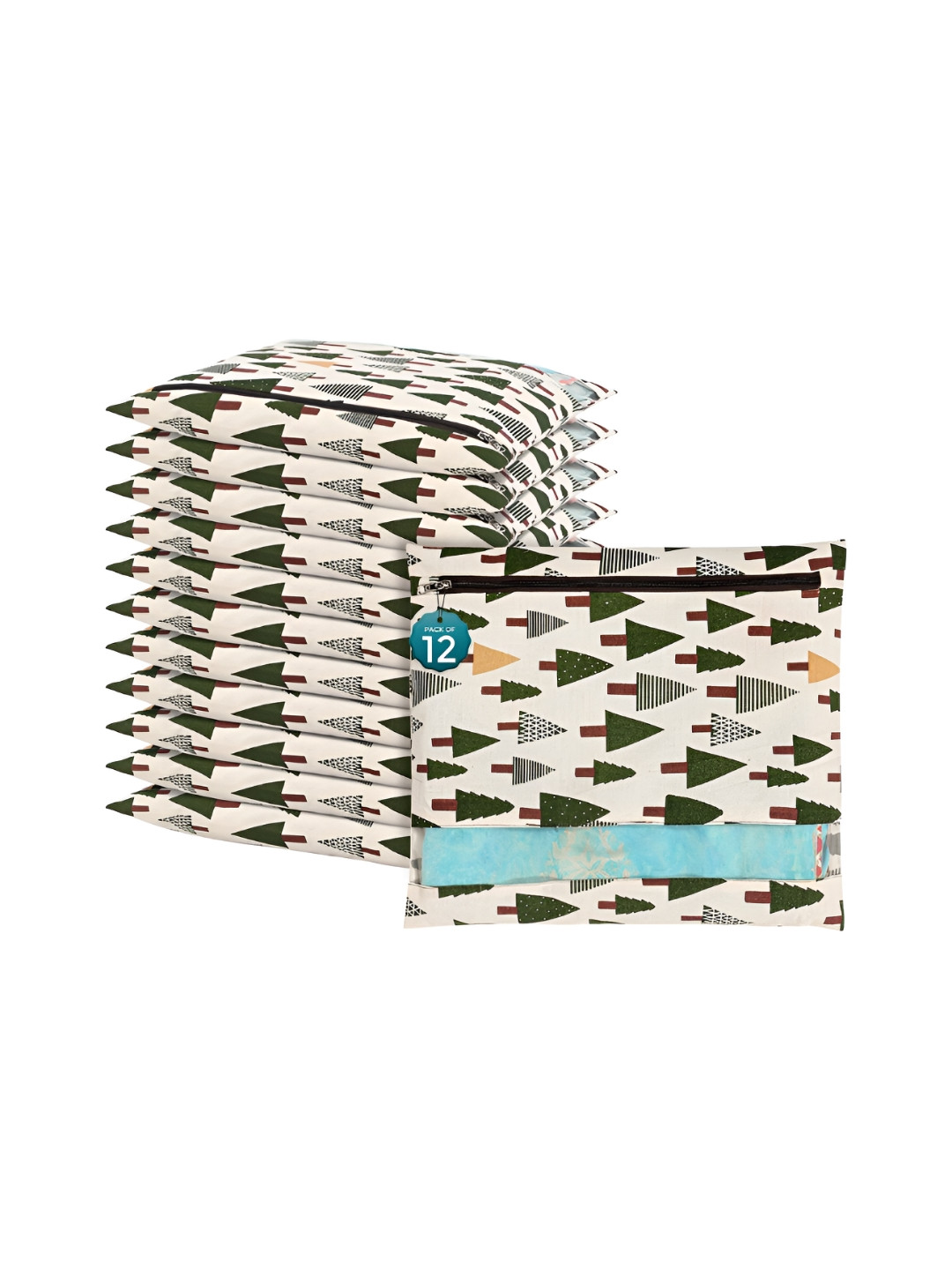 RUBOXA Green & White 12 Pieces Printed Mesh Cotton Single Saree Covers