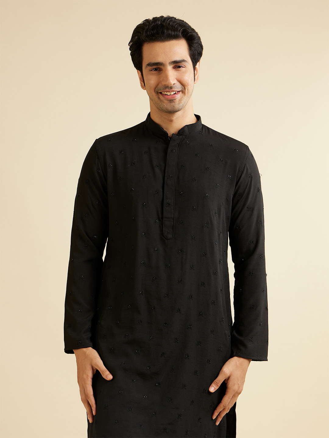 Manyavar Men Black Embroidered Kurta with Pyjamas