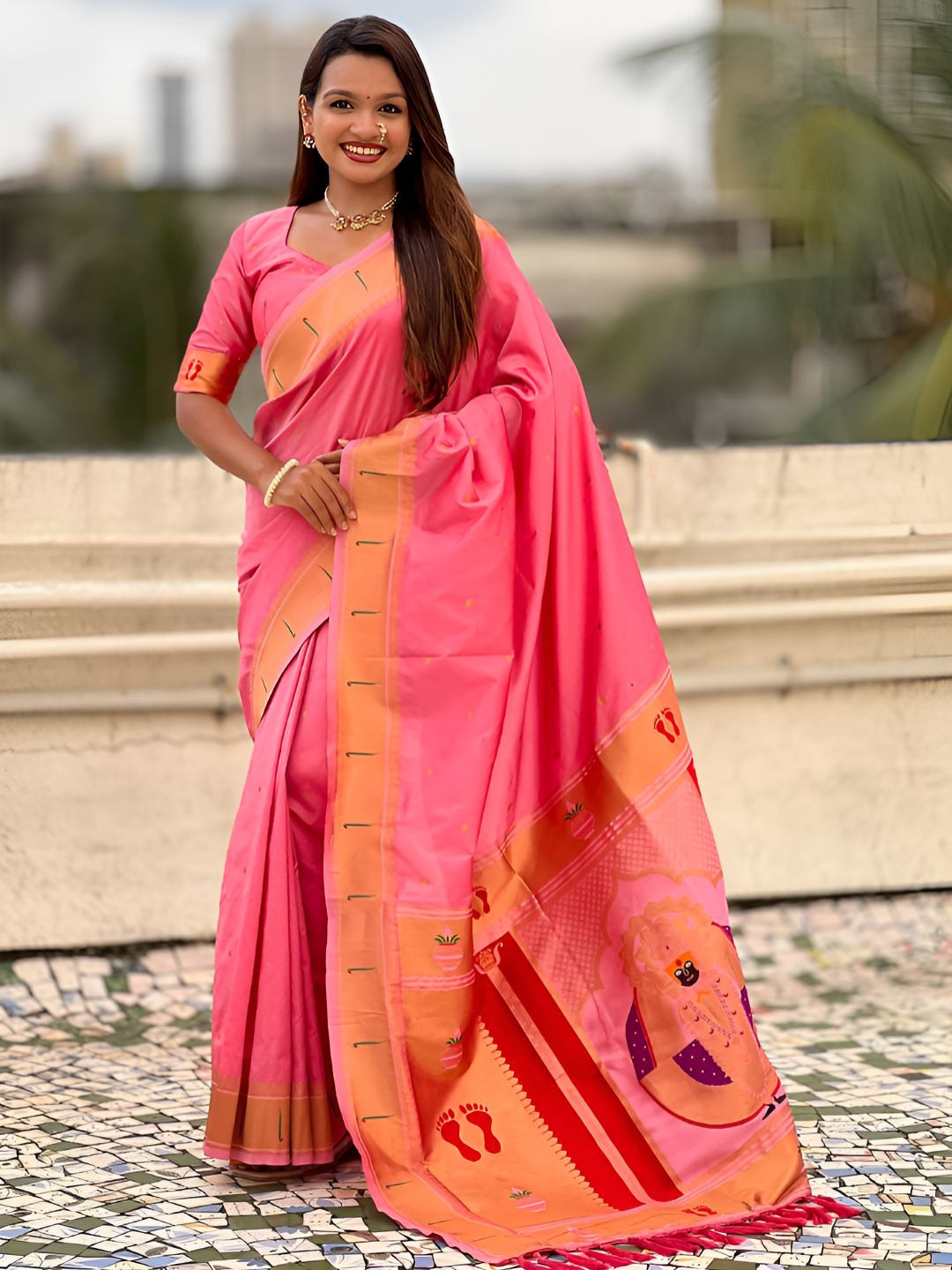 Nayanthara Trends Ethnic Motifs Handloom Paithani Saree