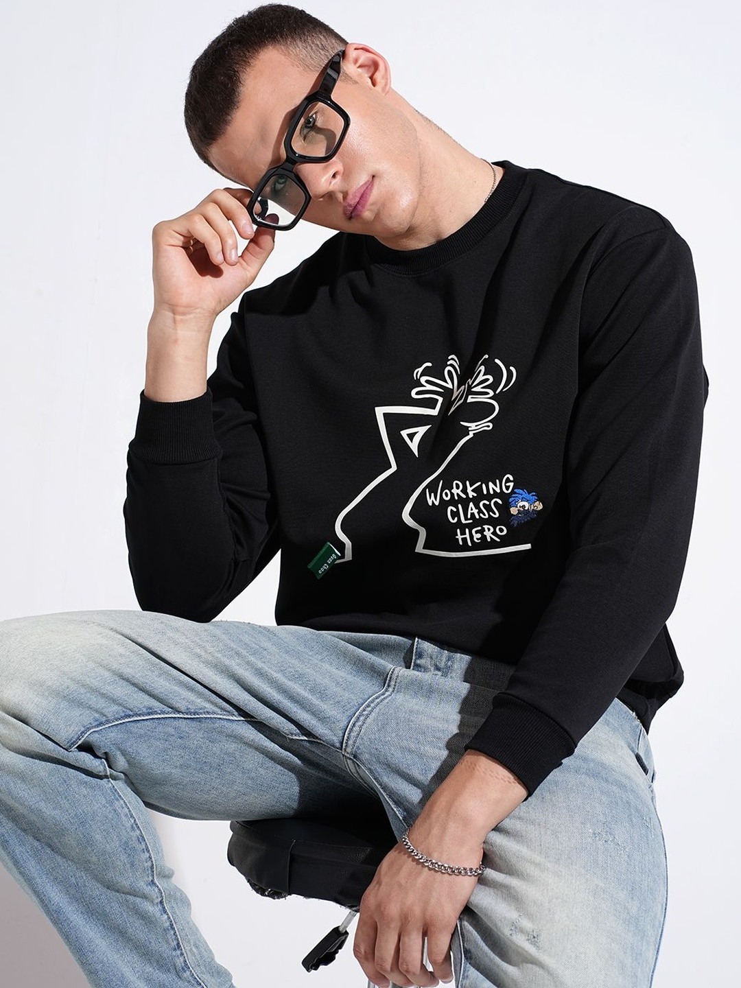 SHOWOFF Men Graphic Printed Ribbed Sweatshirt