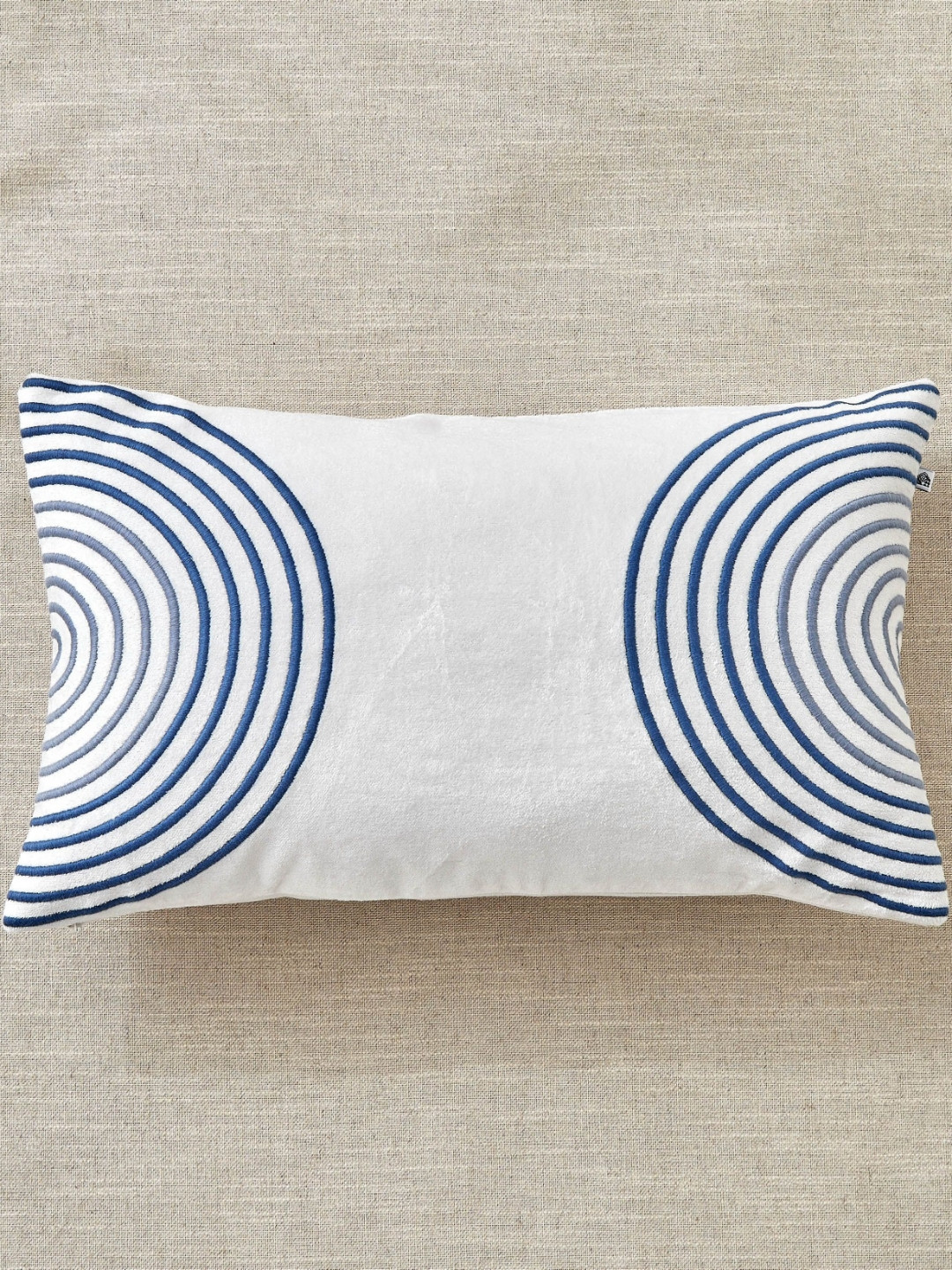 Home Centre Sharon Whirl Blue & White Embroidered Cotton Rectangle Cushion Cover