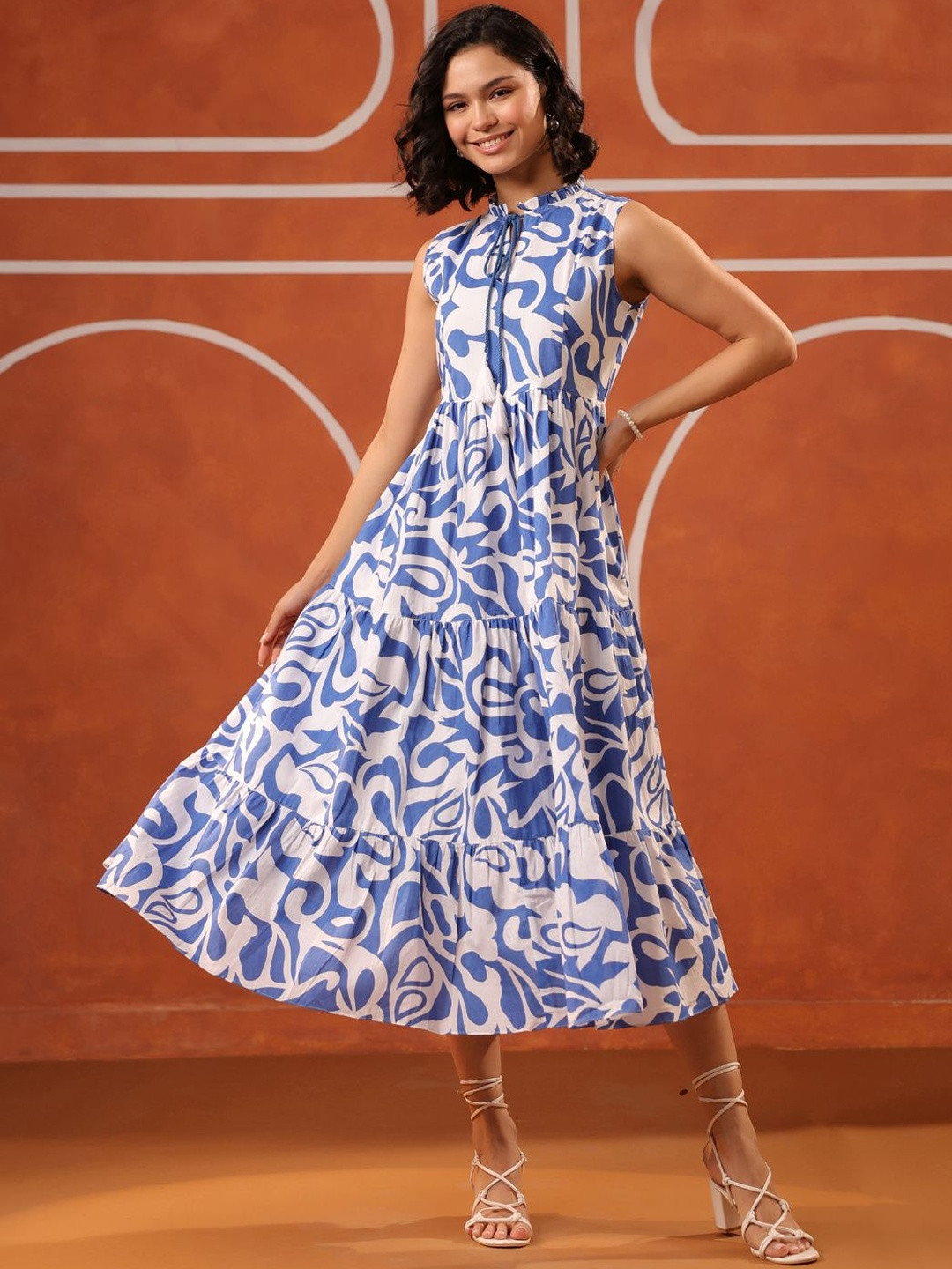 Jaipur Morni Women Abstract Print Sleeveless Fit & Flare Midi Dress