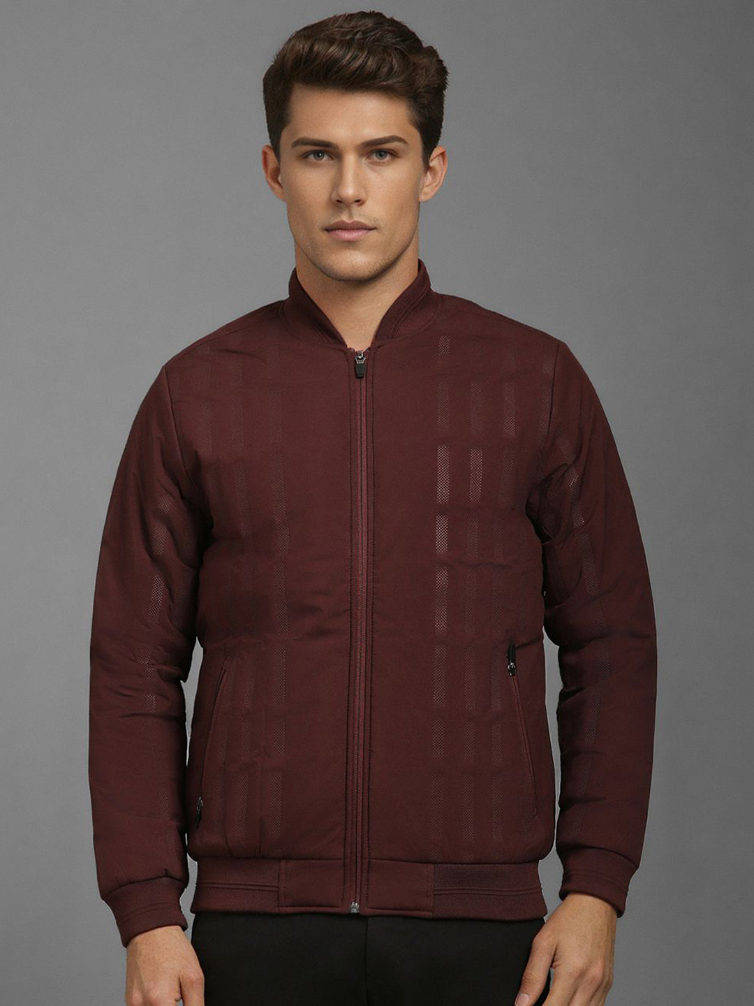 Louis Philippe Sport Men Self Design Mandarin Collar Open Front Jacket