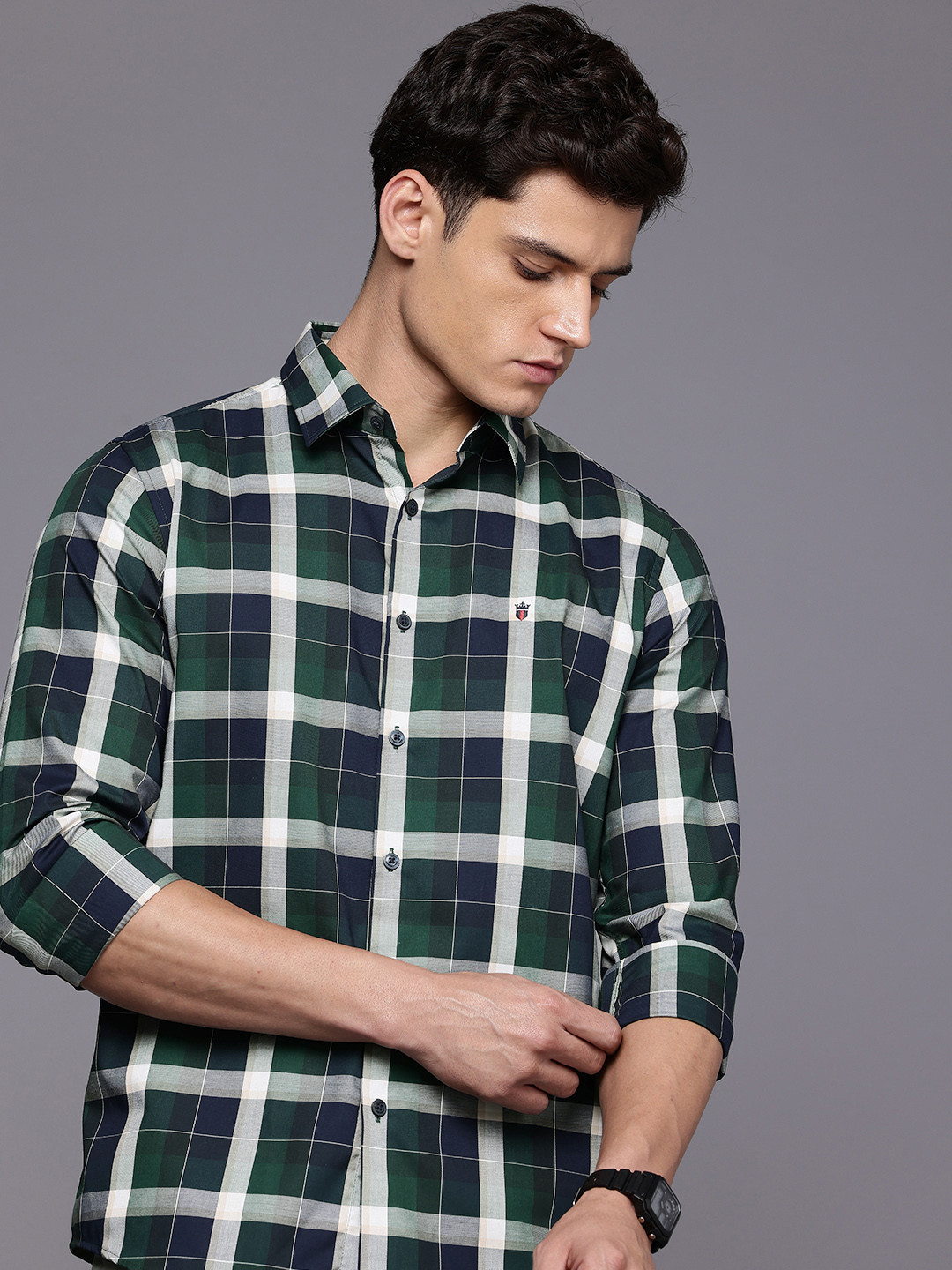 Louis Philippe Sport Nirvana Super Slim Fit Checked Pure Cotton Casual Shirt