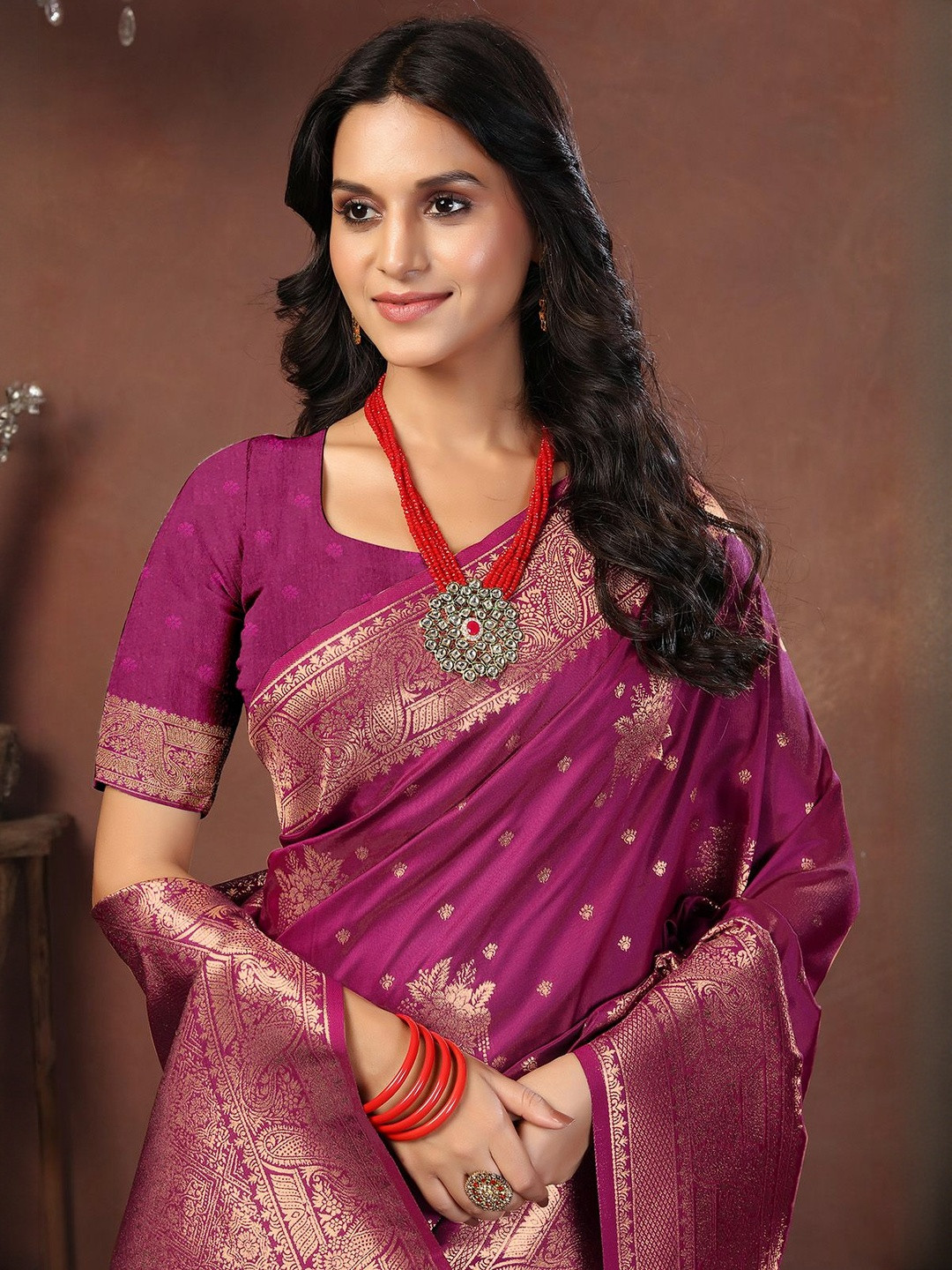 KALINI Magenta Art Silk Woven Design Sarees