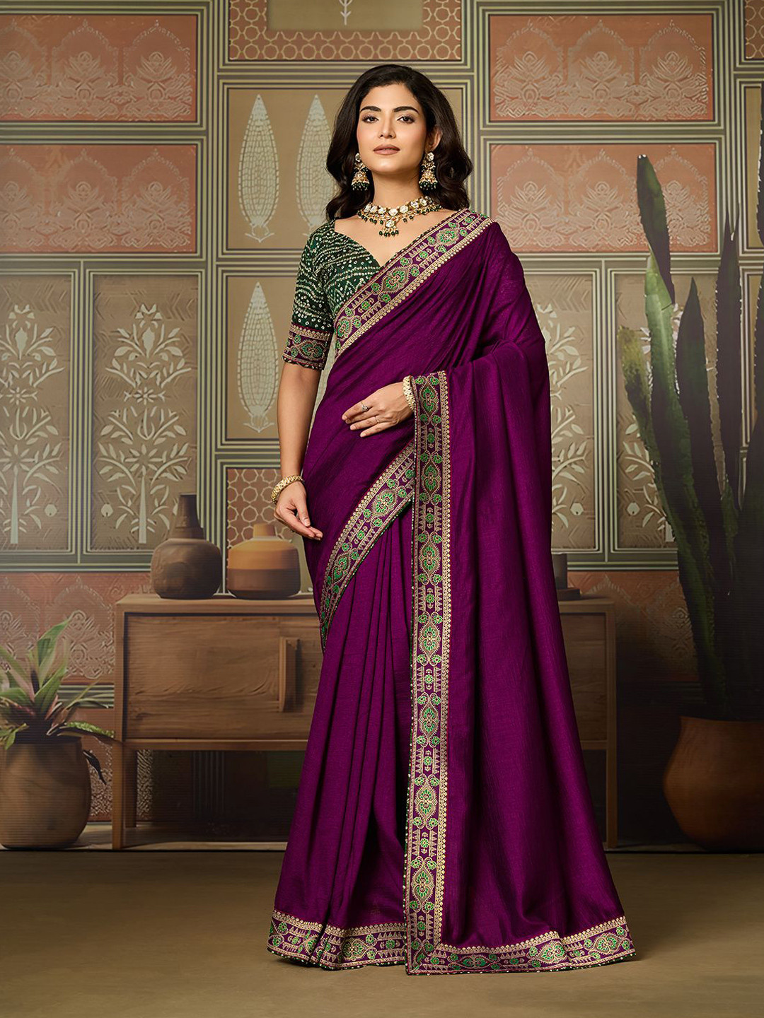 Mitera Woven Design Border Saree With Unstitched Printed Blouse