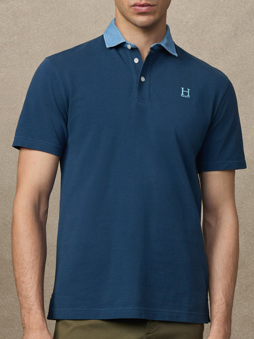 HACKETT LONDON Brand Logo Printed Polo Collar Cotton T-shirt