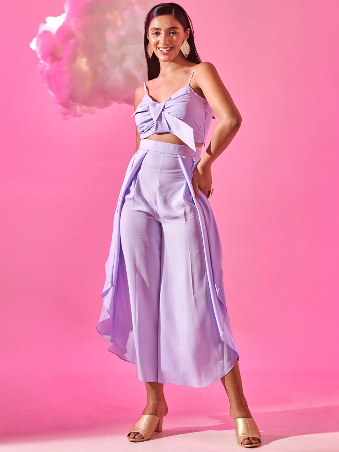 LOVEPRASHA Women Regular Fit Mid-Rise Easy Wash Chambray Wrap Pants