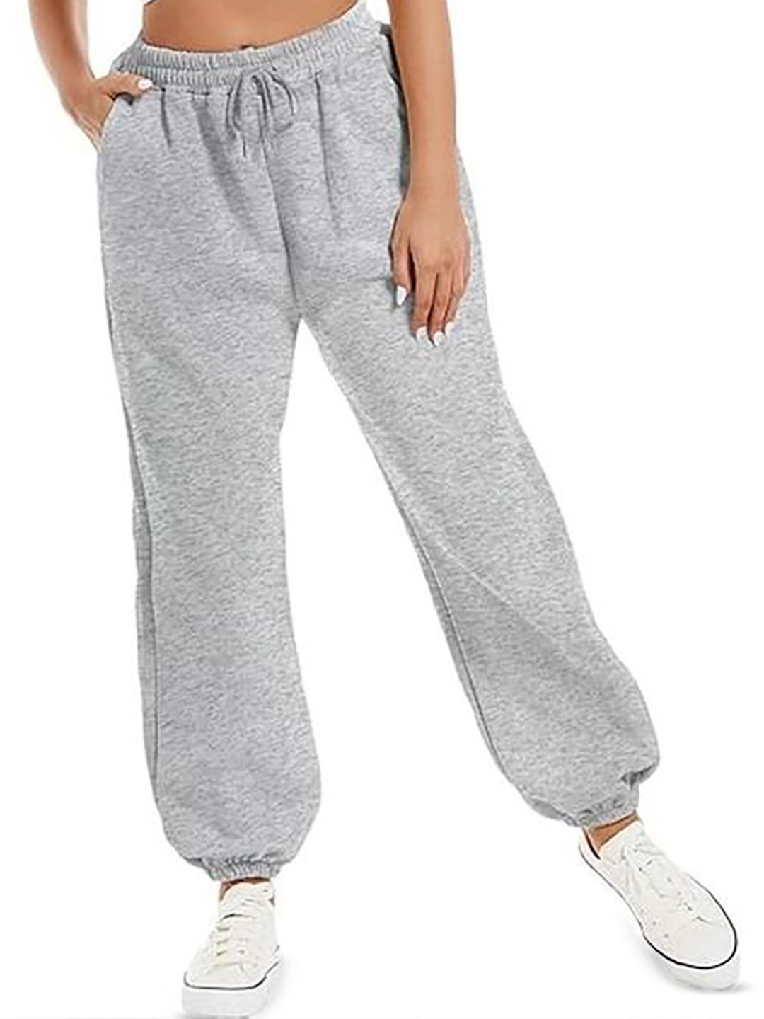 YOU FOREVER Women Grey Solid High-Rise Loose Fit Track Pants