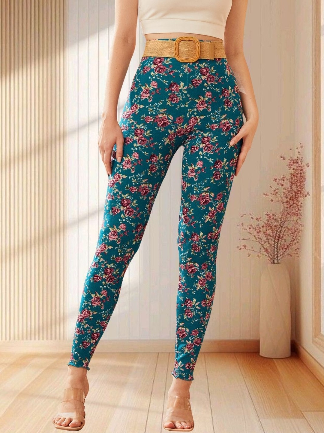 Moda Rapido Women Blue Printed Stretchable Polyester Jeggings