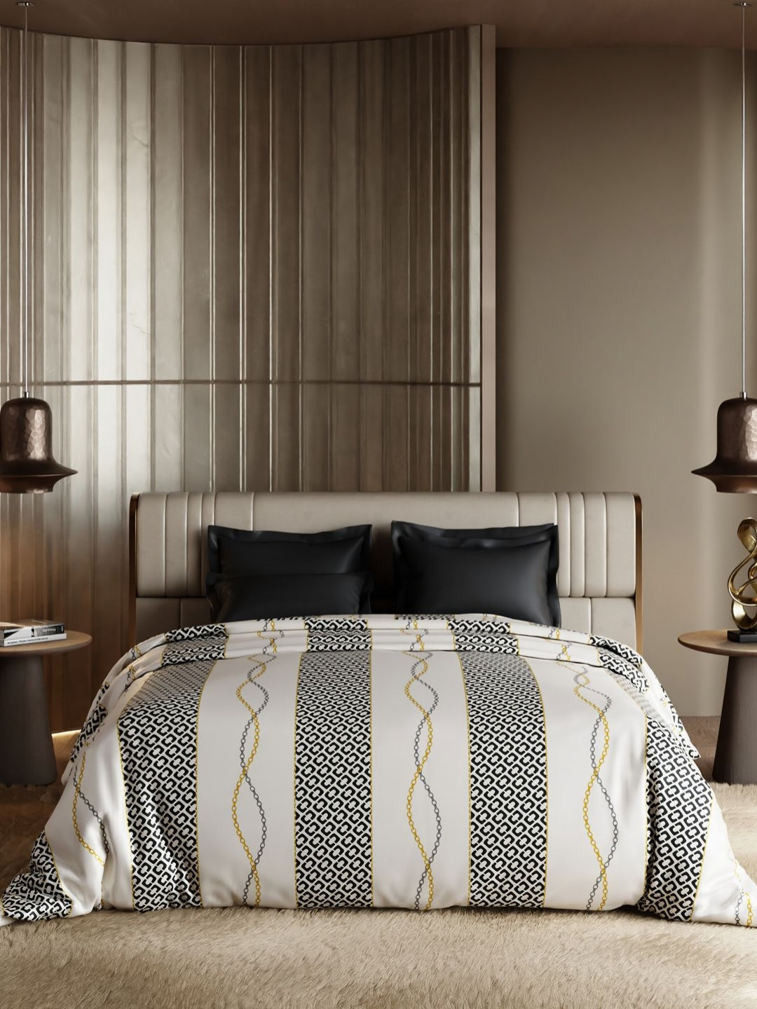 Stoa Paris Gold-Toned & White Geometric Printed AC Room 150 GSM King Bed Comforter