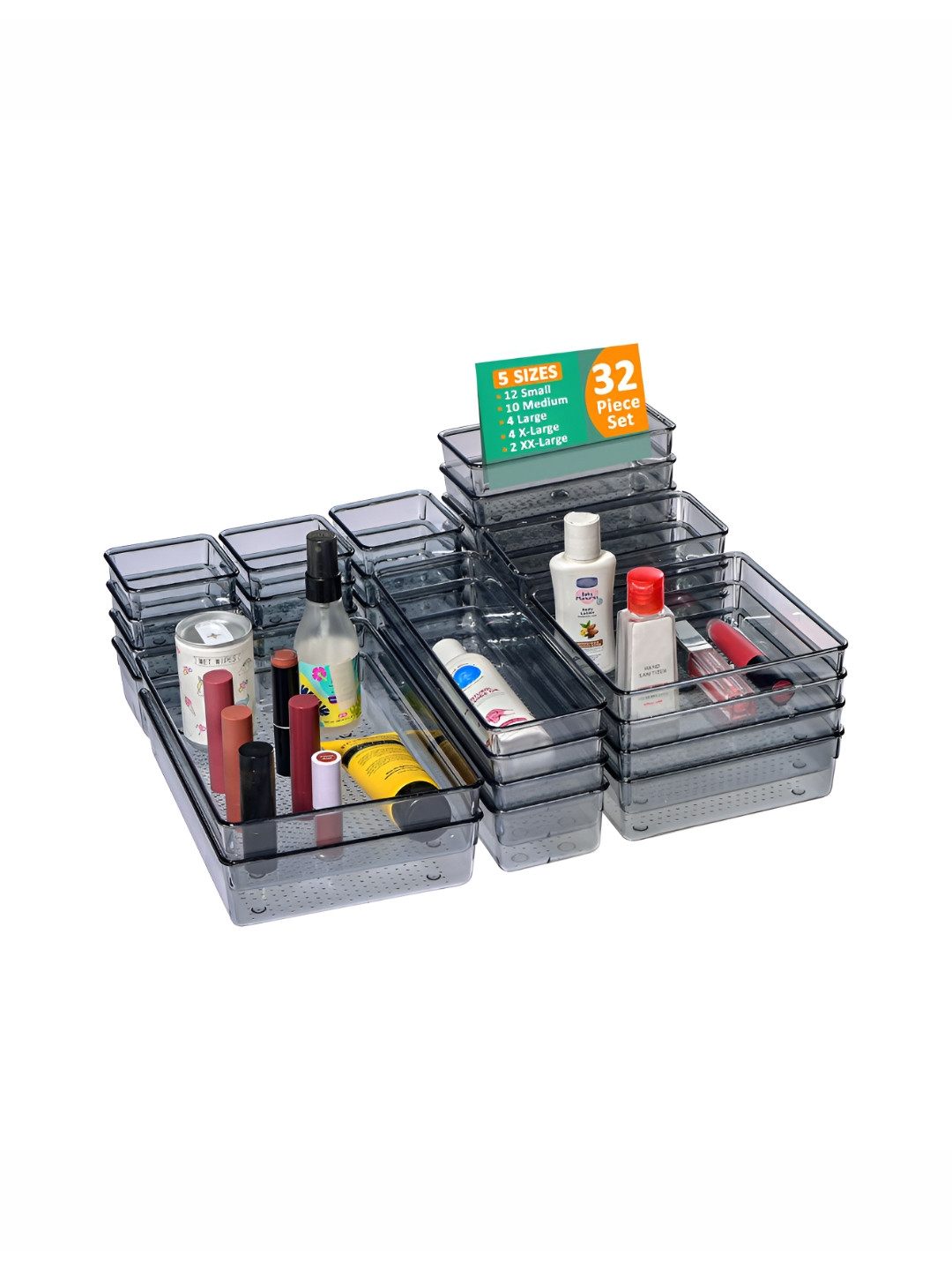 RUBOXA Black & Transparent 32 Pieces Acrylic Drawer Organisers